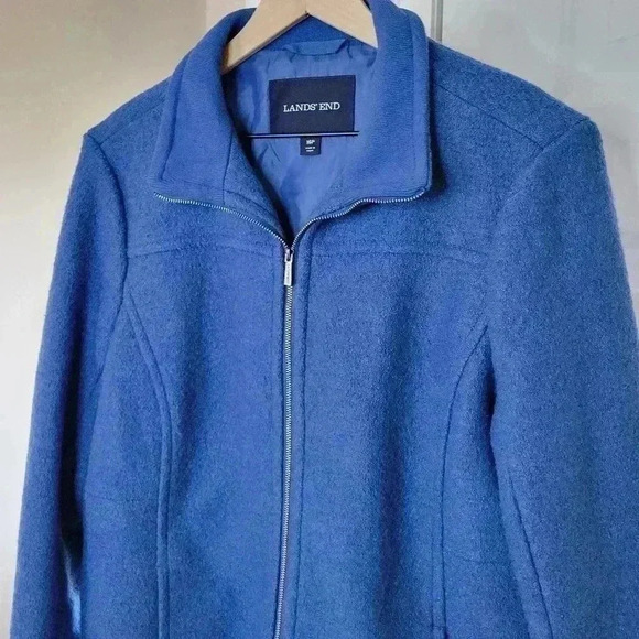 Lands' End Blue Wool Zip Up Collared Coat, Size 16p - Picture 3 of 10